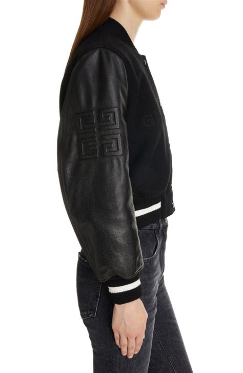 Givenchy Regular Fit Leather & Wool Blend Crop Varsity Jacket